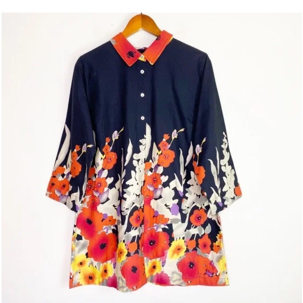 Soft Surroundings Black and Red Floral Button Down Shirt size Xal - Picture 6 of 10